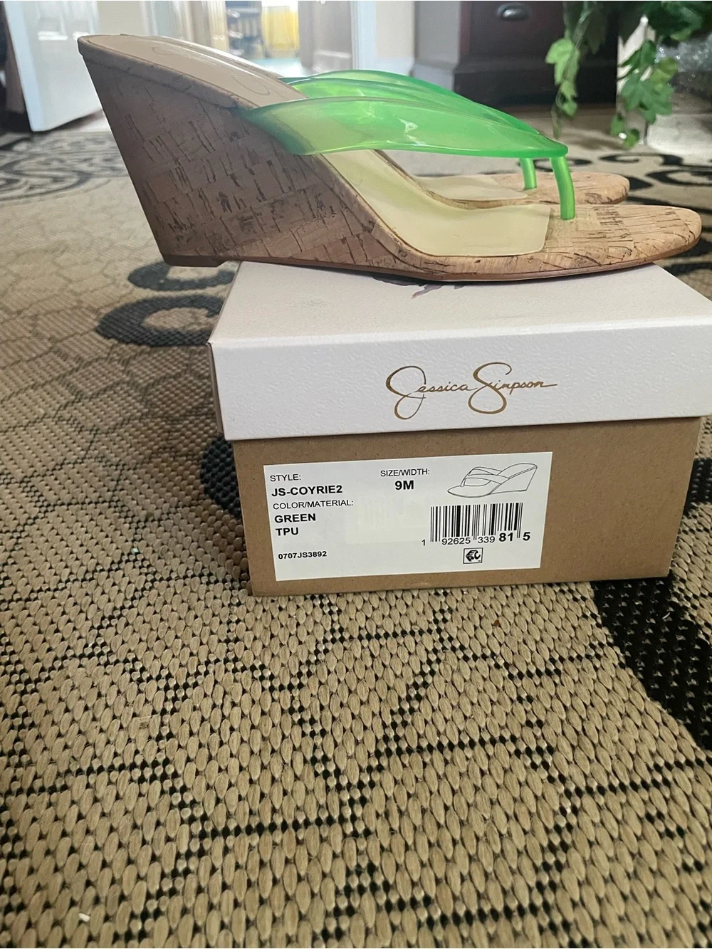 Jessica Simpson Neon Green Cork Wedge Flip-Flop Sandals